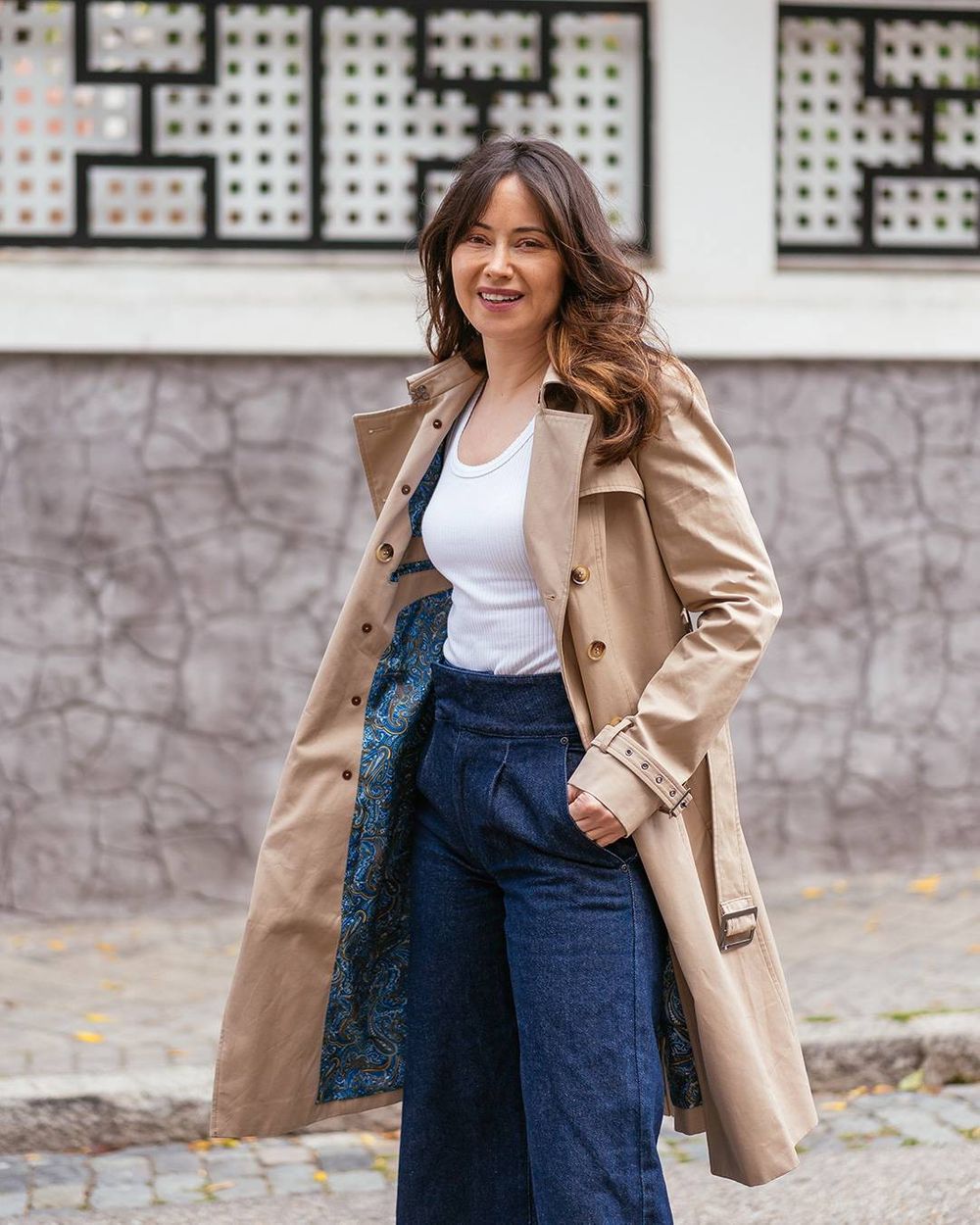 Soft neutral trench coat